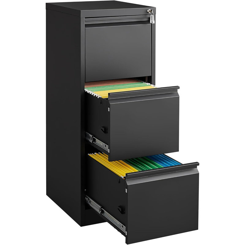 37cm Wide 3 -Drawer File Cabinet, Black