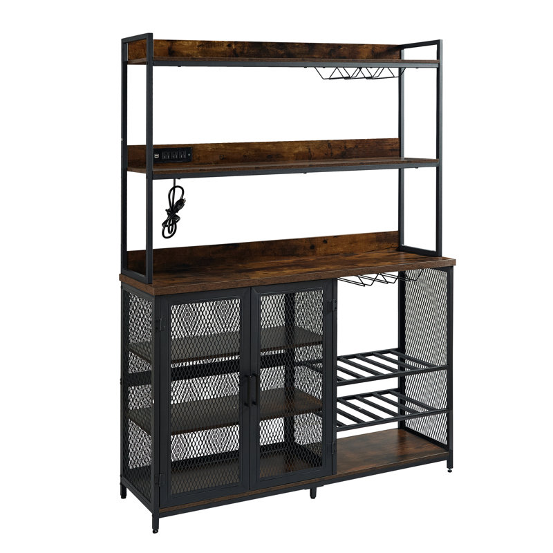 Armoire à café vintage rétro avec prise de courant, support à lumière DEL, support en verre, 3 pour entrée Craft Room, bande, 3, couloir