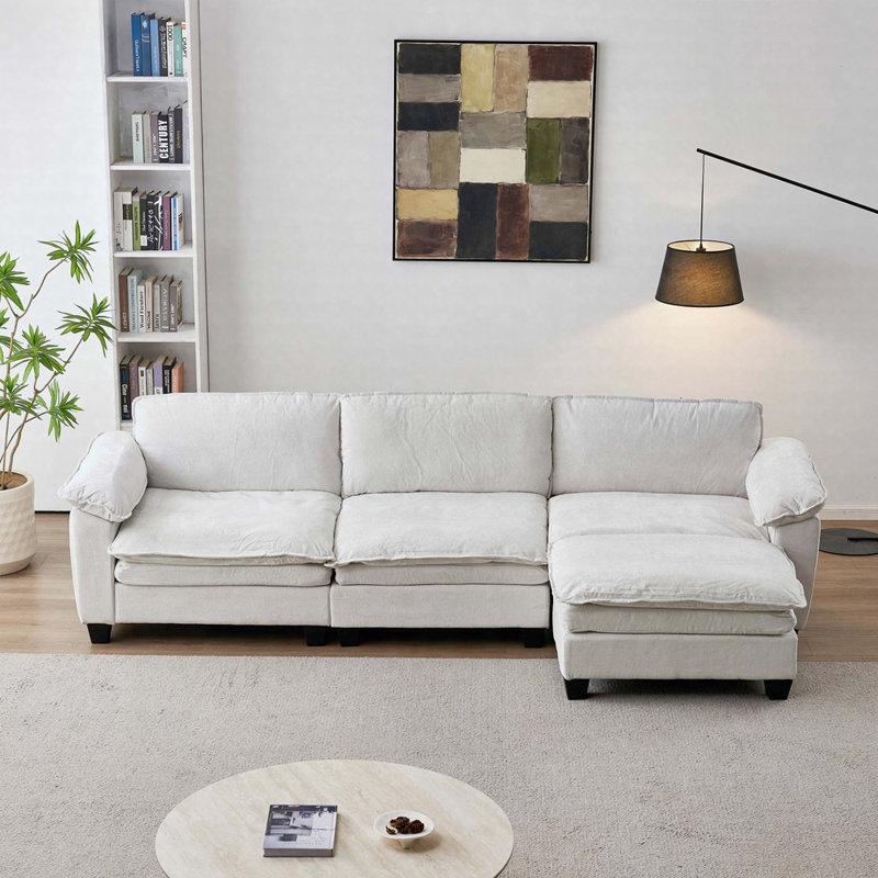 Canapé de luxe avec repose-pieds, canapé modulaire et housses de coussin amovibles, Beige