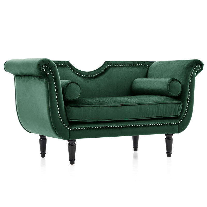 Celestine Velvet Glam Bench With Nailhead Trim & Curved Arms, Green