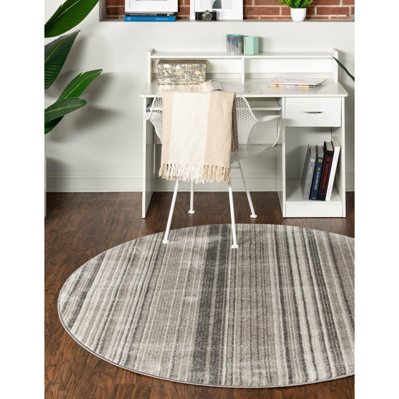 Tapis d'intérieur rayé Hulsey, Grey, Rond 4 pi 1 po