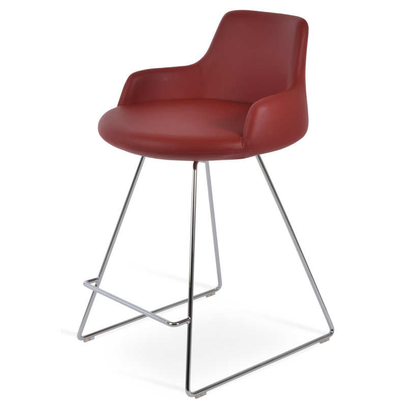 Tabouret de bar et de bar Dervish, Rouge, Chrome, Tabouret de comptoir (siège d'une hauteur de 24,5