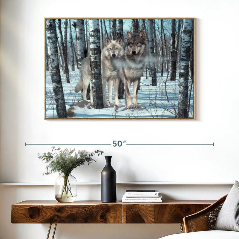 Ombres de neige, Cadre flottant en bois naturel, 40 po x 27 po
