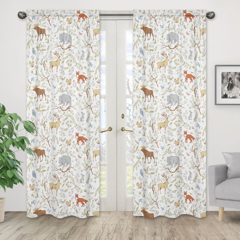 Woodland Toile Wildlife Semi-Sheer Rod Pocket Curtain Panels