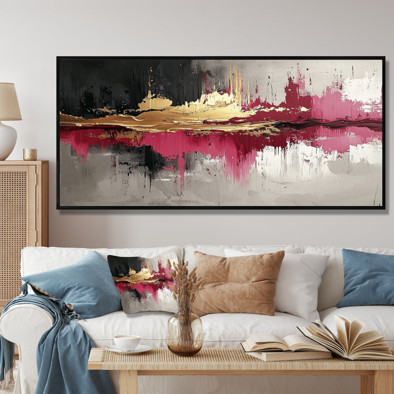 Expressionnisme de l'or rose foncé Fusion I - art néo-expressionniste, 28" H x 60" W, Floater Framed, Noir, noir, noir, noir