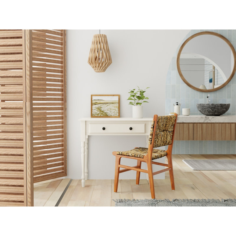 Chaise de salle à manger de style transitionnel brun 18,89 po avec siège confortable en tissage de banane