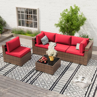 Dinyu Wicker 4 - Person Modular Patio Conversation Sets with Cushions