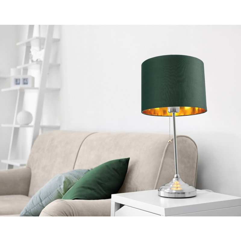 Contemporary Cotton Lamp/Light Shade with Shiny Paper Inner, Forest Green, 20cm H x 30cm W x  30cm D