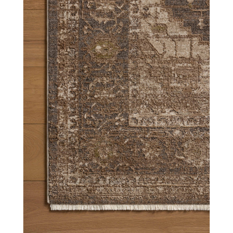 Tapis gris anthracite / moka Loloi Haywood, Carré 1 pi 6 po