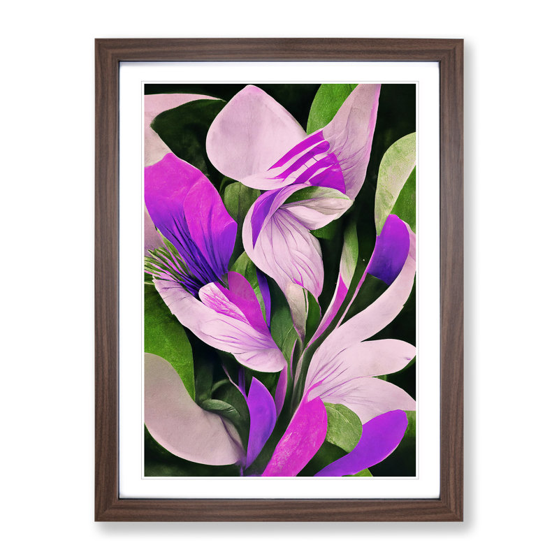 Delicate Abstract Flowers No.2 - Single Picture Frame Print, 64cm H x 46cm W x 2cm D, Walnut