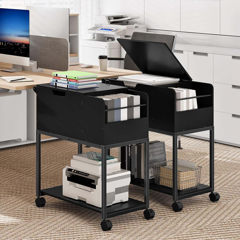 Rolling File Cart, Mobile File Cabinet With Wheels, File Cart With Hanging Files And Flip-Up Lid, Open Storage Shelf, For A4/Letter/Legal-Size, Home Office, Black