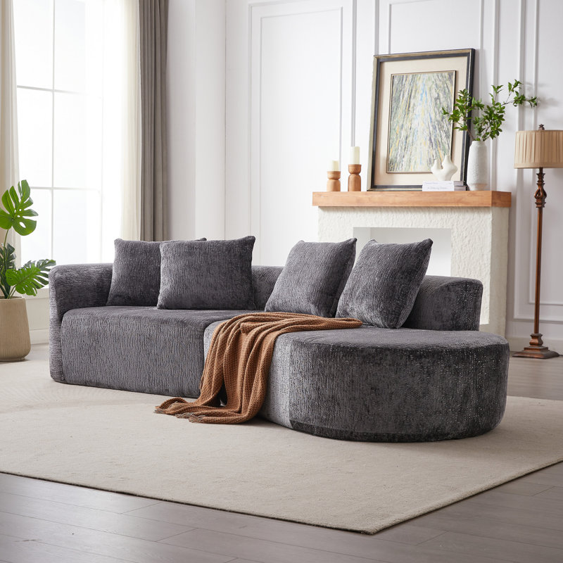 Canapé modulaire surdimensionné et rembourré Modern, Orienté à droite, Gris chenille