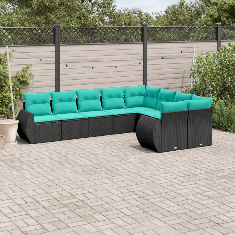  Ensemble de canapé de patio 9 pièces avec coussins en rotin de polyester noir