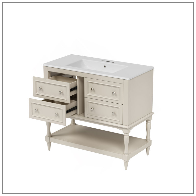 Ensemble de meuble-lavabo sophistiqué 36 po avec ensemble de meuble-lavabo, meuble-lavabo encastré en céramique, ensemble de meuble-lavabo autoportant avec 4 tiroirs, armoire de salle de bain avec cadre en bois massif