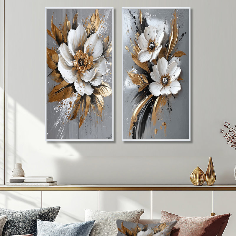 Delicate Marigolds Golden Charm I - décoration murale sur toile, souci floral traditionnel, 2 pièces, H 32 po x l 32 po
