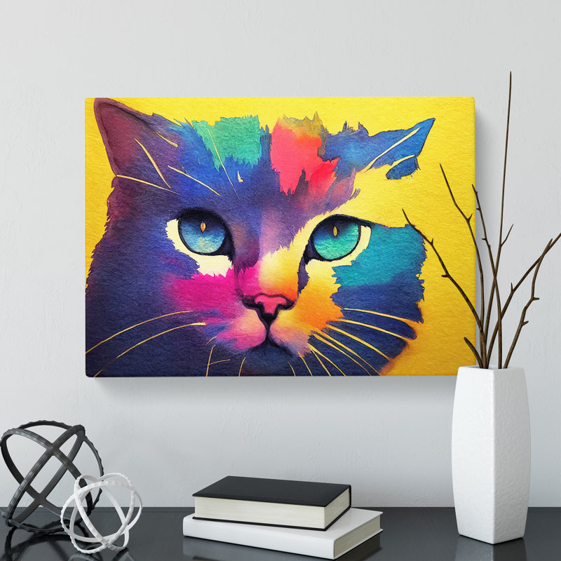 Colourful Cat Vol.3 - Wrapped Canvas, 40cm H x 60cm W x 3cm D