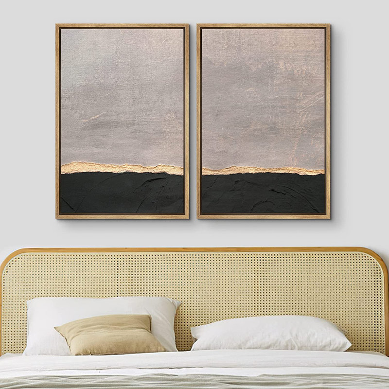 Ensemble de 2 peintures encadrées sur toile, H 24 po x l 32 po x P 1,5 po, Naturel