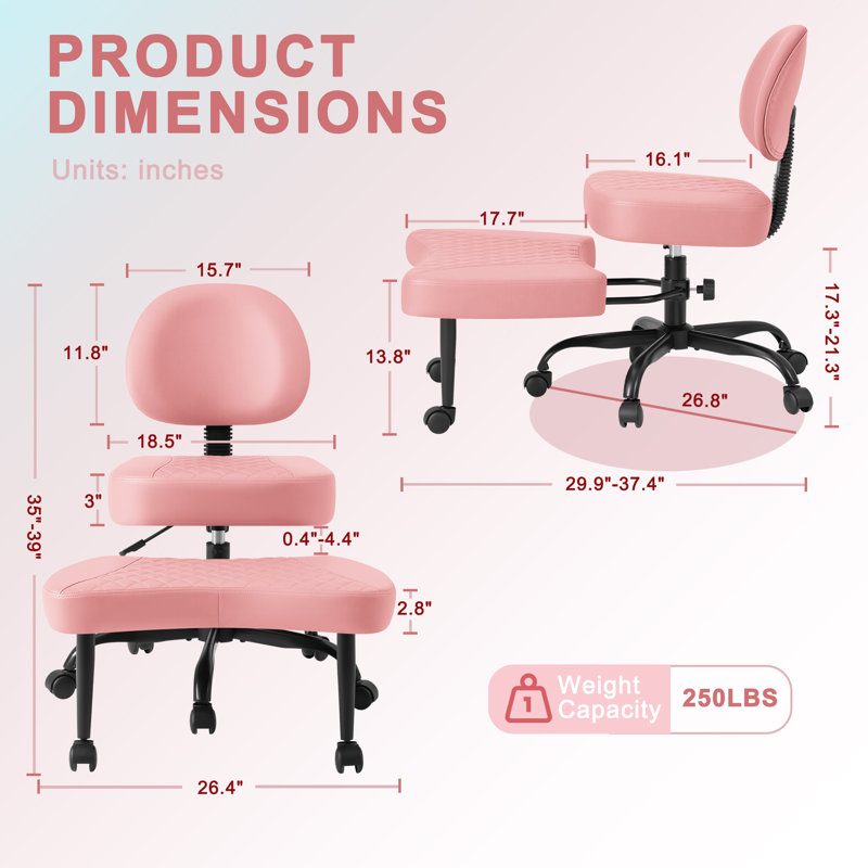 Ergonomic Cross Legged Meditation Chair, 360° Swivel Office Chair With Wheels, ADHD Chair With Footrest, Lumbar Support, Wider Height Adjustable Backrest And Seat, Faux Leather Kneeling Chair For Yoga