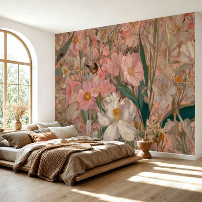 Papier peint adhésif auto-adhésif moderne pour la chambre à coucher Peel and Stick L 69 po x l 96 po avec imprimé botanique Misty Wildflower