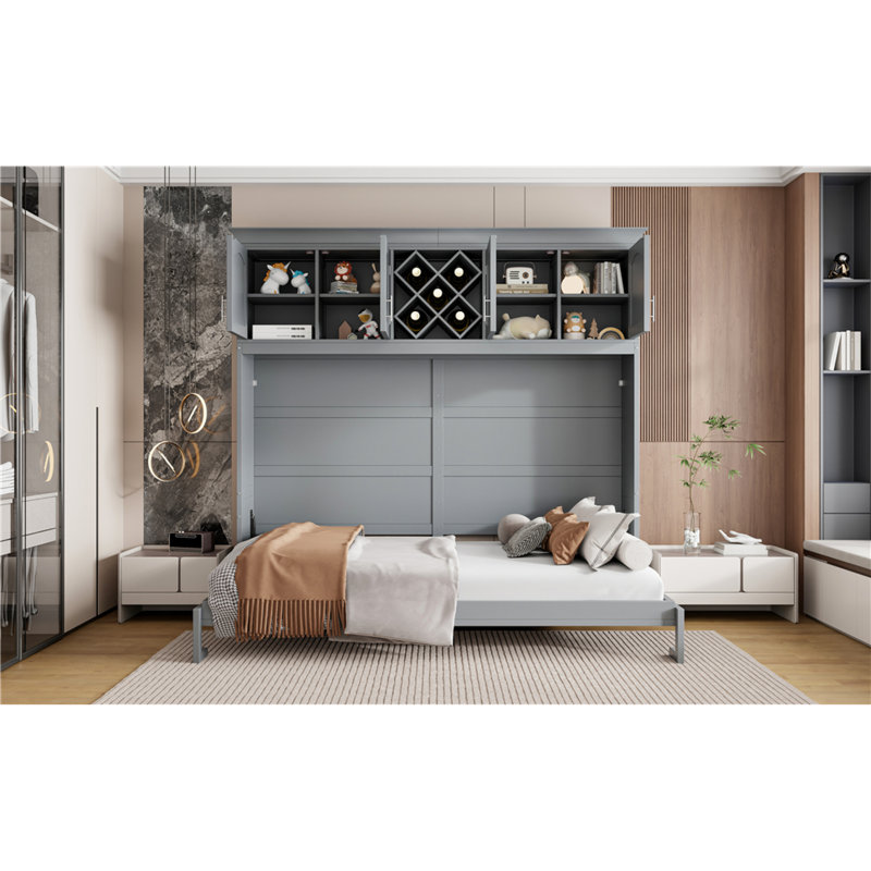 Lit escamotable grand format compact, contreplaqué gris et panneau de fibres à densité moyenne pour le bureau à domicile