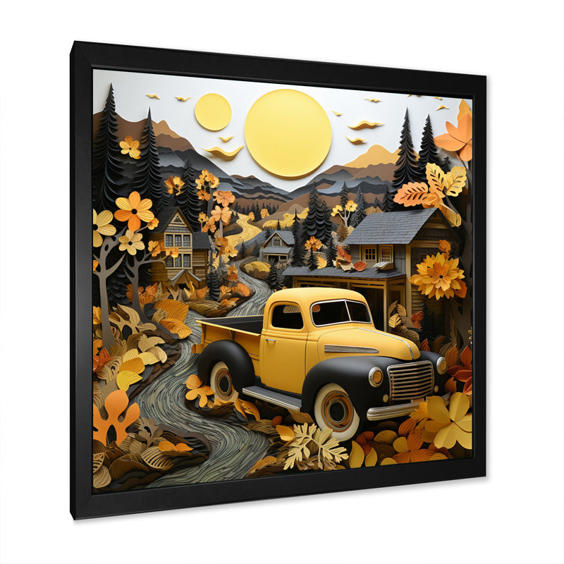Camionnette jaune - Rustic Rides IV - impression, Cadre simple noir, H 24 po x l 24 po x P 1 po