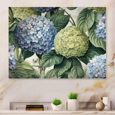 Hortensia rose, vert, fleurs, ciel I - hydrangées, impressions murales en métal