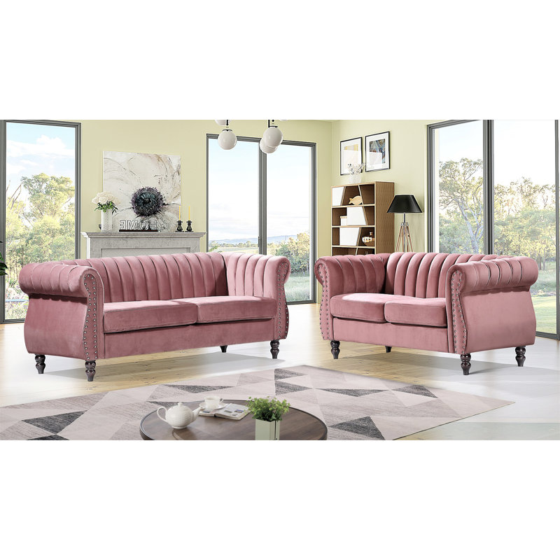 Ensemble de salon en velours Capucina, Velours rose