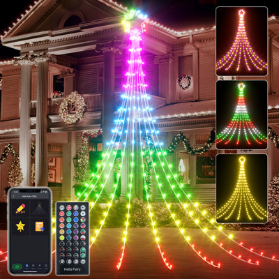 Outdoor Christmas Smart Star Waterfall Lights 16.5 Ft 245 Led Tree String Light Gift App Control Rgb Color Changing Music Timer For Decor For Xmas Wedding Yard Porch Holiday Decoratio