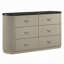 Commode Trex, 63 po, 6 tiroirs à roseaux avec plateau en faux marbre noir, beige