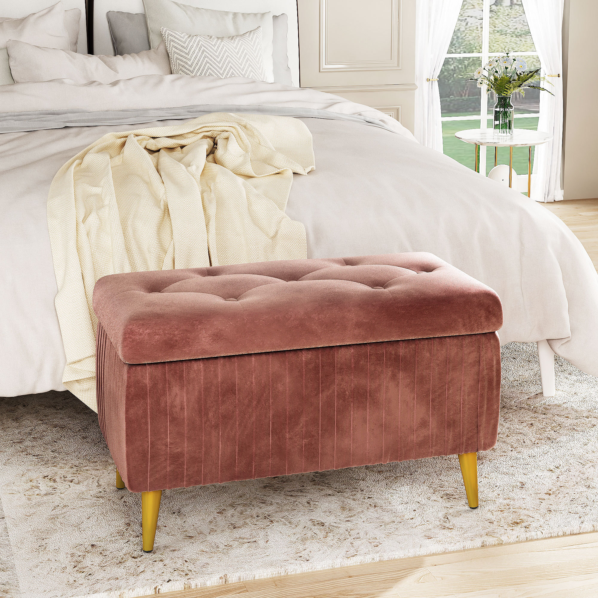 Everly Quinn Tyriese Velvet Upholstered Storage Bench | Wayfair