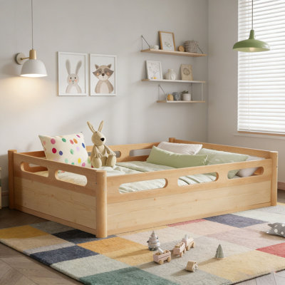Floor Platform Bed with Full-length Guardrails