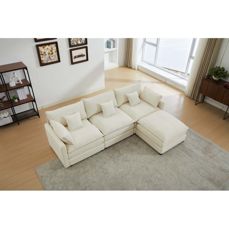 Canapé modulaire modulaire à 3 places avec repose-pieds amovible en forme de L moderne pour salon, chambre à coucher et appartement