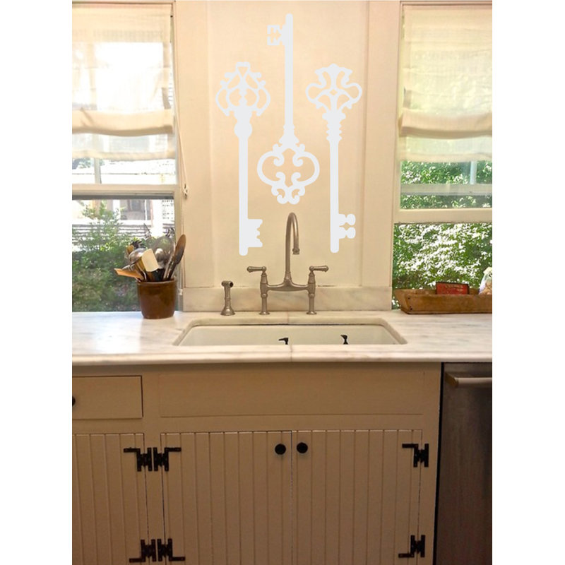 Décalcomanie murale clés squelettes, H 22 po x l 21 po x P 0,01 po, Blanc