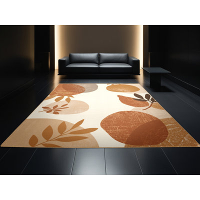Tapis abstrait moelleux et moelleux à motif abstrait moderne et contemporain en fer brun - reliure brun clair