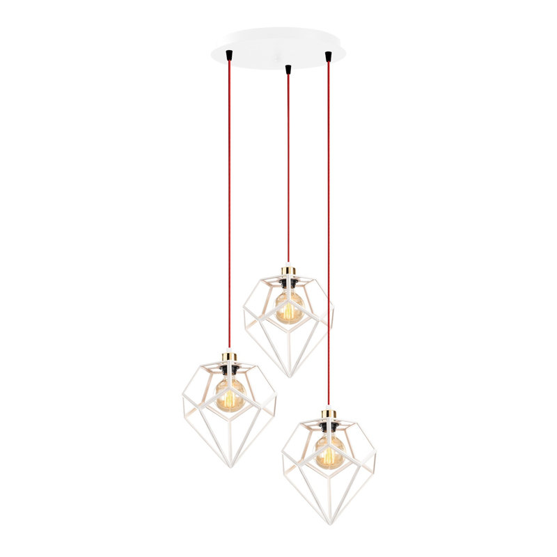 Luminaire suspendu géométrique à 3 lumières Hennig, Blanc / Rouge