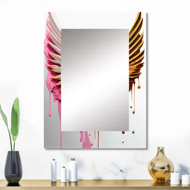 Dusty Pink Angel Wings - Abstract Unique Wall Mirror Decor, Modern Large Mirror, Printed Metal Art, 32" x 24"