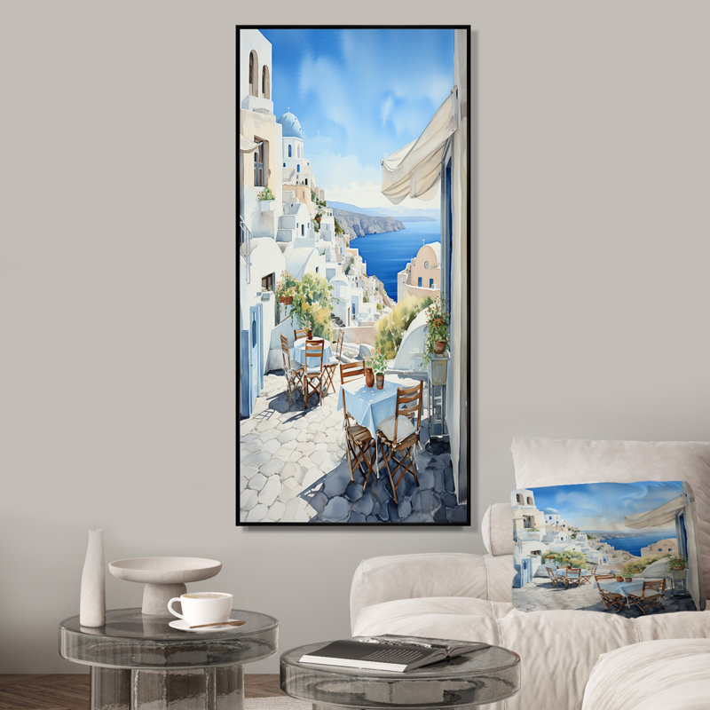 Village côtier de Santorin en Grèce 5 - Grèce, art mural, Cadre flottant noir, H 32 po x l 16 po x P 1 po