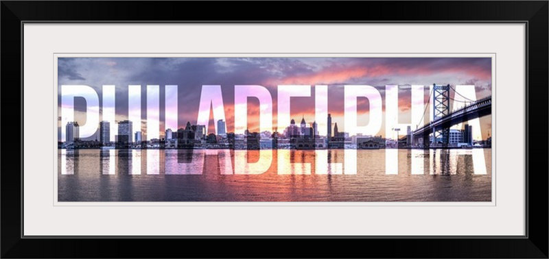 « philadelphia, transparent overlay », impression, H 20 po x l 44 po x P 1 po, Cadre noir