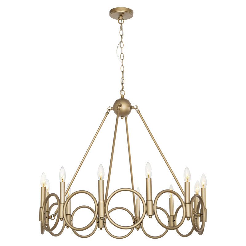 Albata 12-Light Wagon Wheel Candle Style Chandelier, Brass Dust