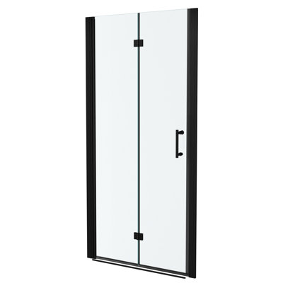 34 - Inch Wide X 72 High Fold Shower Door With Matte Black Finish, 1/4 Thick Tempered Glass, Bi Design, Water To Buildup, Quality Aluminum Frame And Hinges, Reversible Opening, 180 Rotating