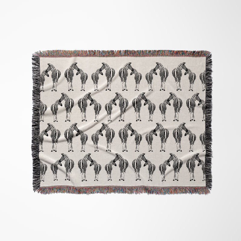 Jeté en mélange de coton Ziggy Zebra, L 60 po x l 60 po, Blanc cassé