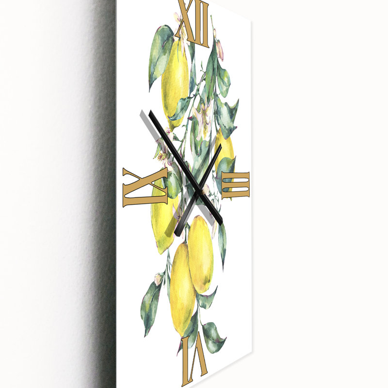 Branche de citrons jaunes et de feuilles I - Horloge murale tropicale, Grand