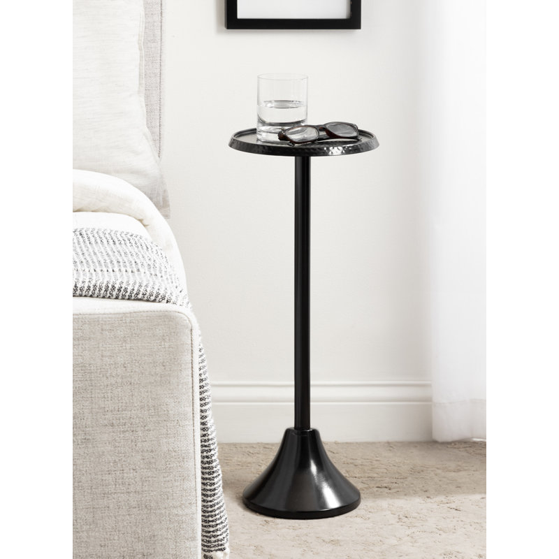 Round Hammered Metal Drink Table for Outdoor Patio Table, Black