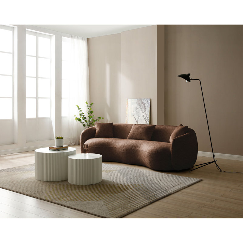 Canapé de salon Mid Century Modern Curved, canapé en tissu Boucle pour chambre à coucher, bureau, appartement, brun, Brun