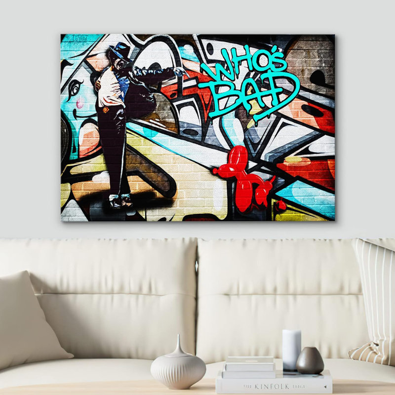«Michael's Who's Bad», peinture abstraite graffiti et art urbain pop art moderne urbain multicolore sur toile, Toile tendue