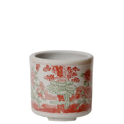 Pink and Green Porcelain Four Seasons Footed Cachepot