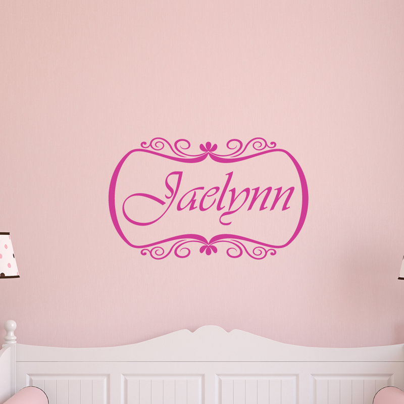 Décalcomanie murale nom personnalisé avec bordure, Rose vif, Oui