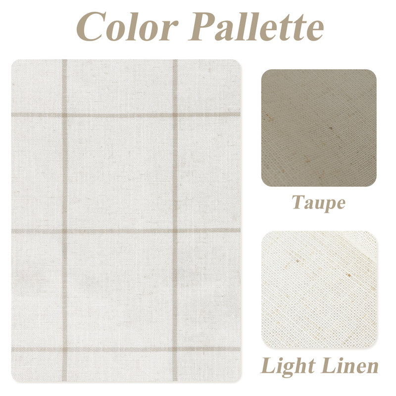Rideaux de cuisine carreaux de fenêtre, L 26 po x L 24 po, Tissu écossais Tapue / lin clair