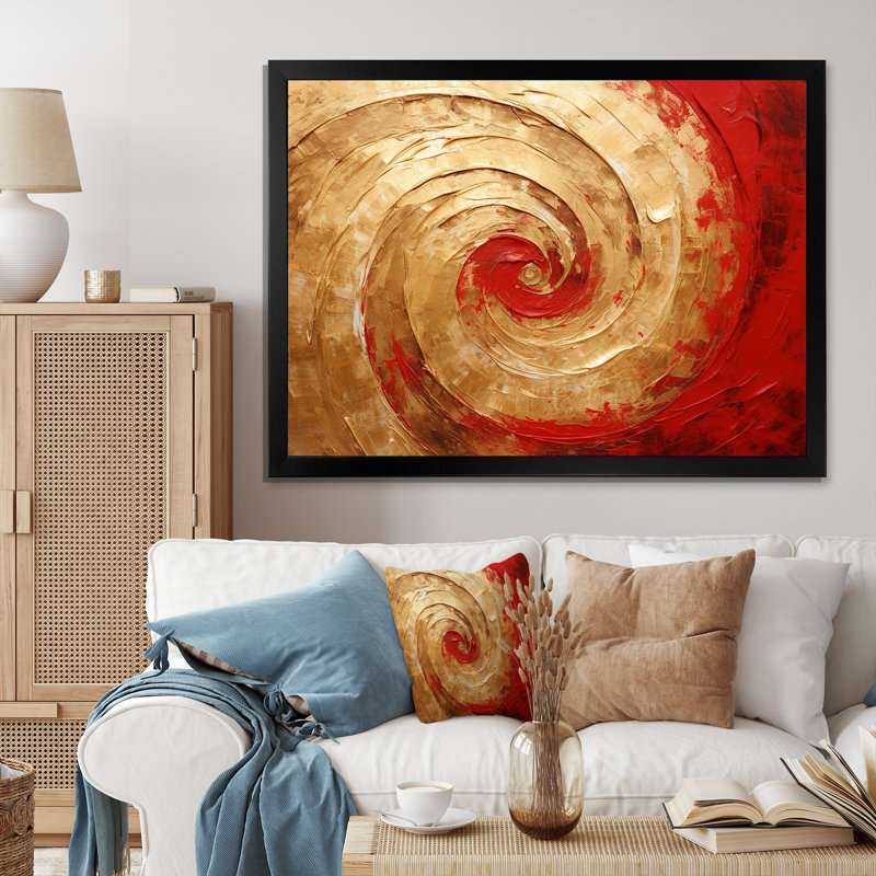 Red Gold Fusion Spiral IV - Abstract Spirals, reproduction d'art encadrée, H 24 po x l 32 po x P 1 po