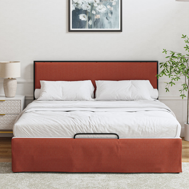 Neilius Upholstered Platform Bed with Washable Slipcover, Queen, Solid Grey